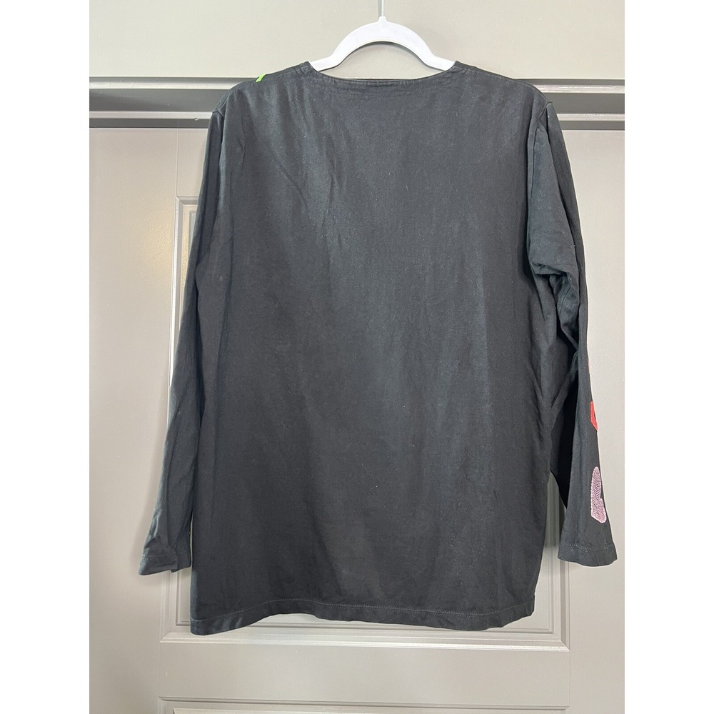 Michael Simon Lite Cardigan Women Medium Black‎ Floral Embroidery Sweater Boho - Picture 2 of 12